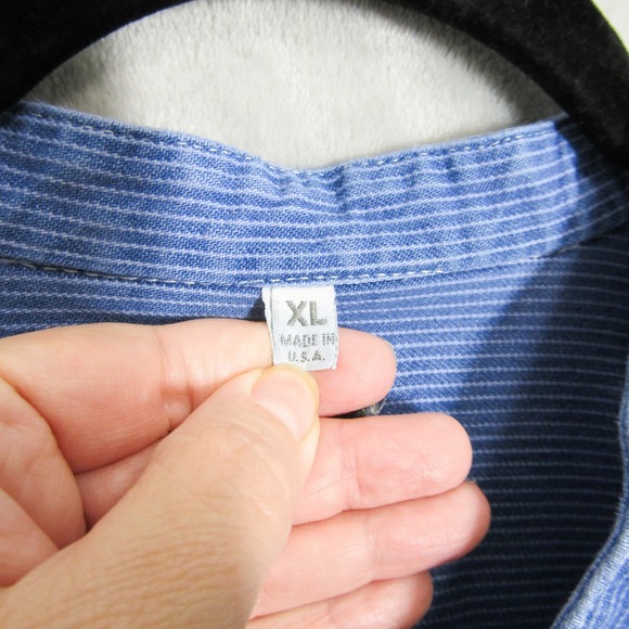 WAH Maker Shirt Men's XL Vintage USA Made Blue Pinstripe Band Collar Pullover - Picture 5 of 10